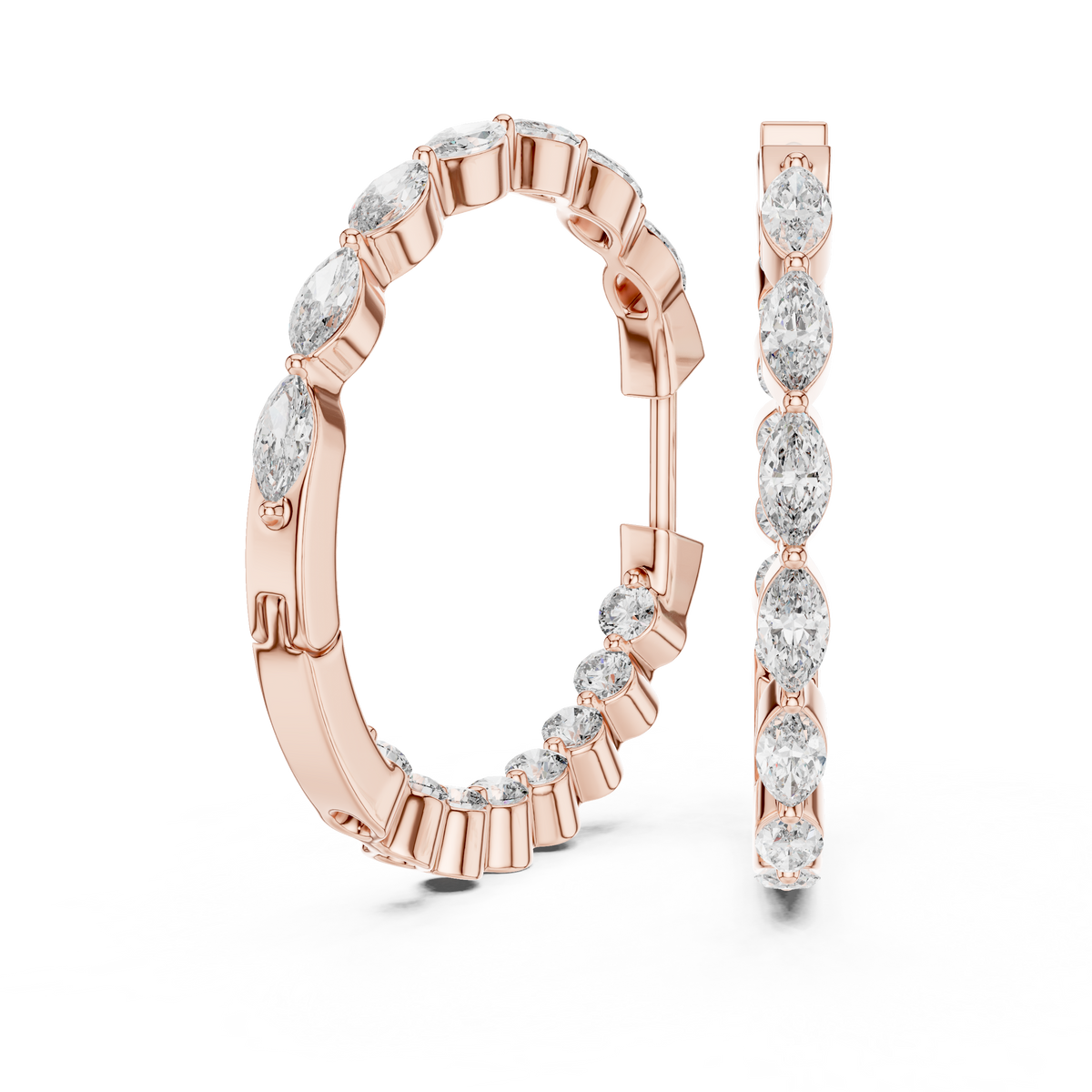 Marquise & Round Diamond Inside-Out Hoop Earrings