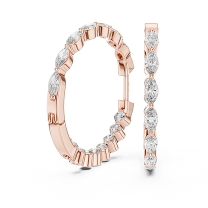 Marquise & Round Diamond Inside-Out Hoop Earrings