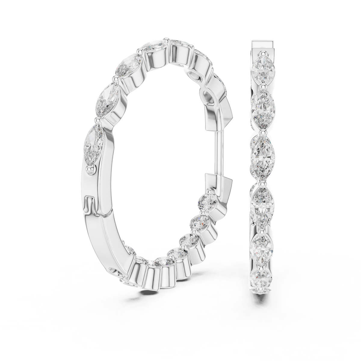 Marquise & Round Diamond Inside-Out Hoop Earrings
