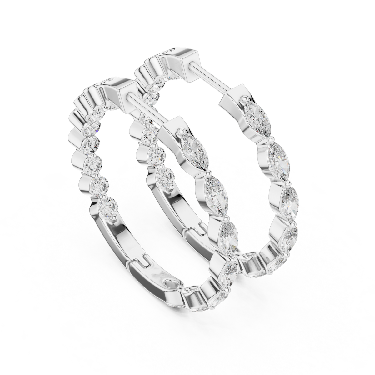 Marquise & Round Diamond Inside-Out Hoop Earrings
