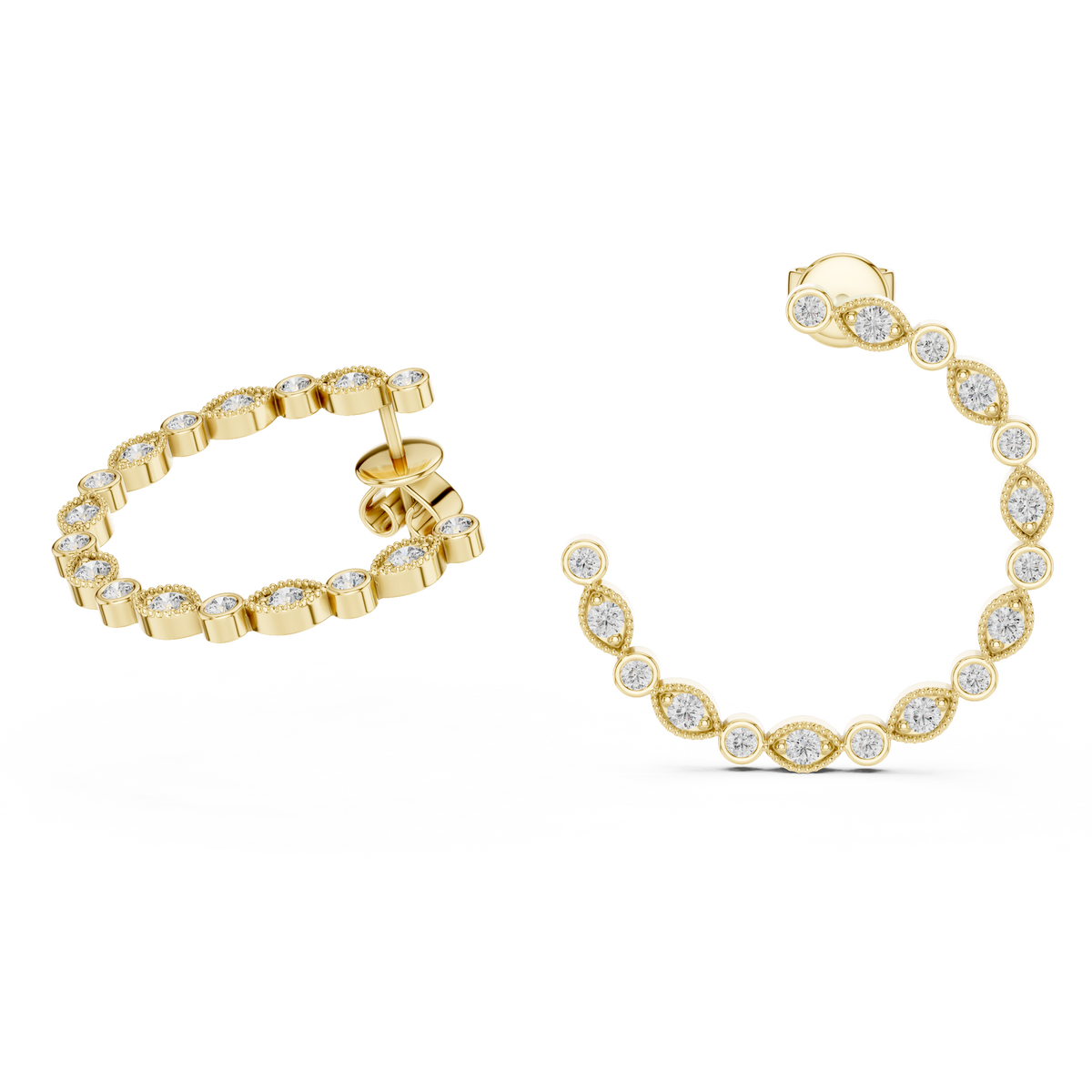 Art Deco-Inspired Alternating Diamond Hoop Earrings