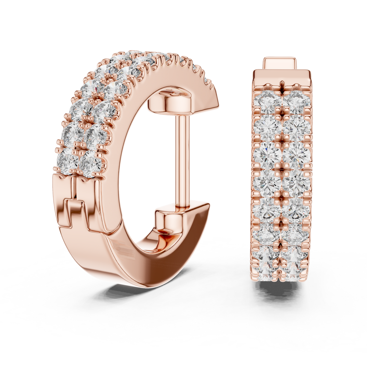 Double Row Pave Diamond Huggie Hoop Earrings
