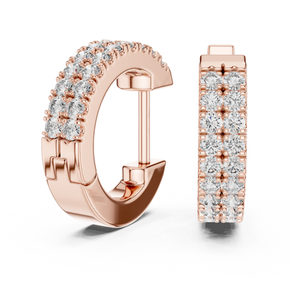 Double Row Pave Diamond Huggie Hoop Earrings
