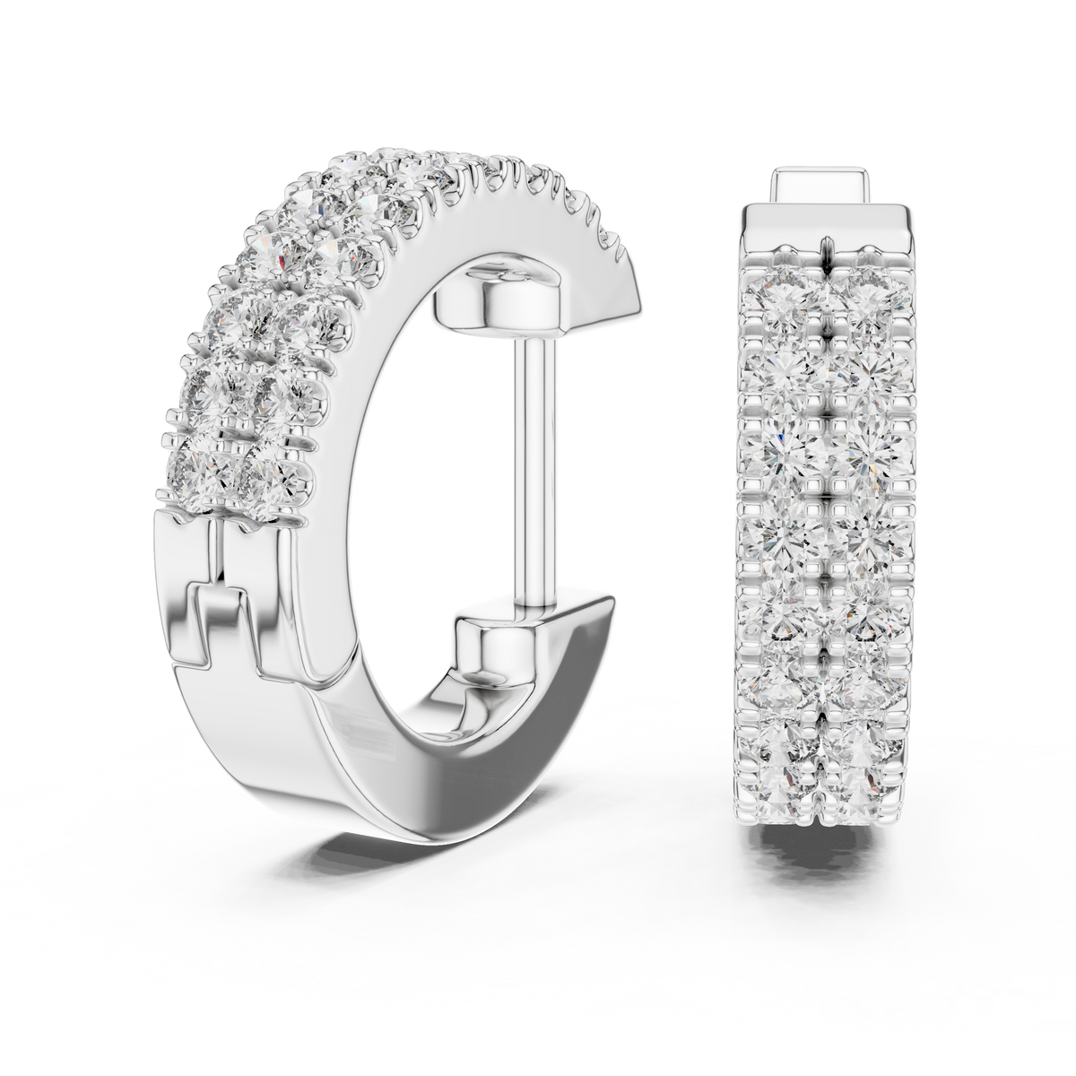 Double Row Pave Diamond Huggie Hoop Earrings