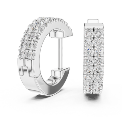 Double Row Pave Diamond Huggie Hoop Earrings
