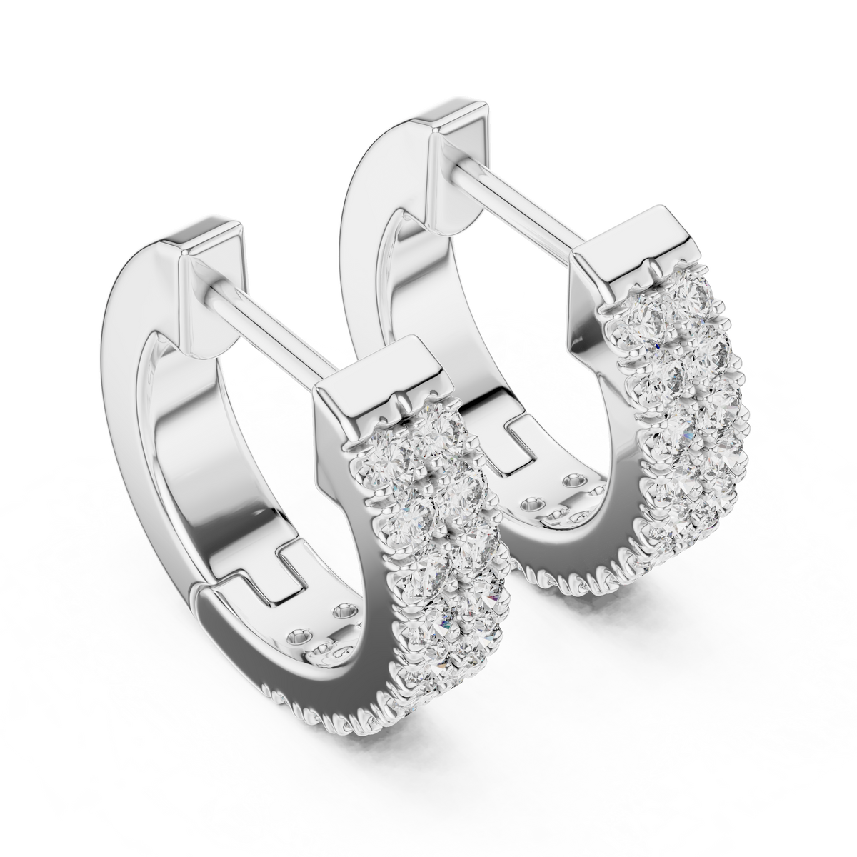 Double Row Pave Diamond Huggie Hoop Earrings
