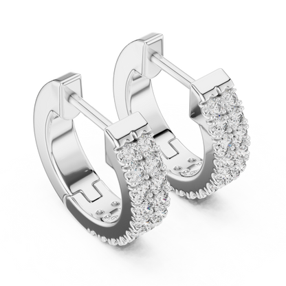 Double Row Pave Diamond Huggie Hoop Earrings