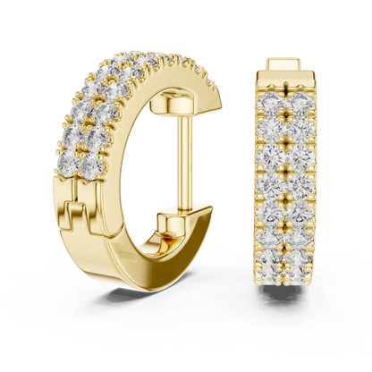 Double Row Pave Diamond Huggie Hoop Earrings