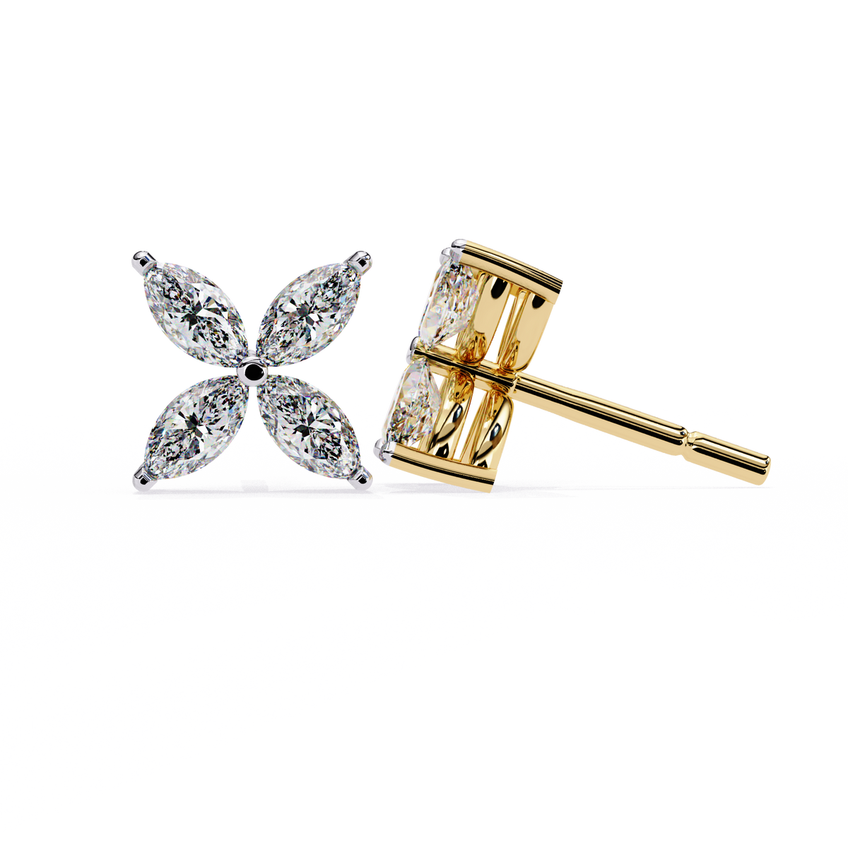 Marquise Cut Diamond Cluster Flower Earrings