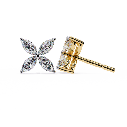 Marquise Cut Diamond Cluster Flower Earrings