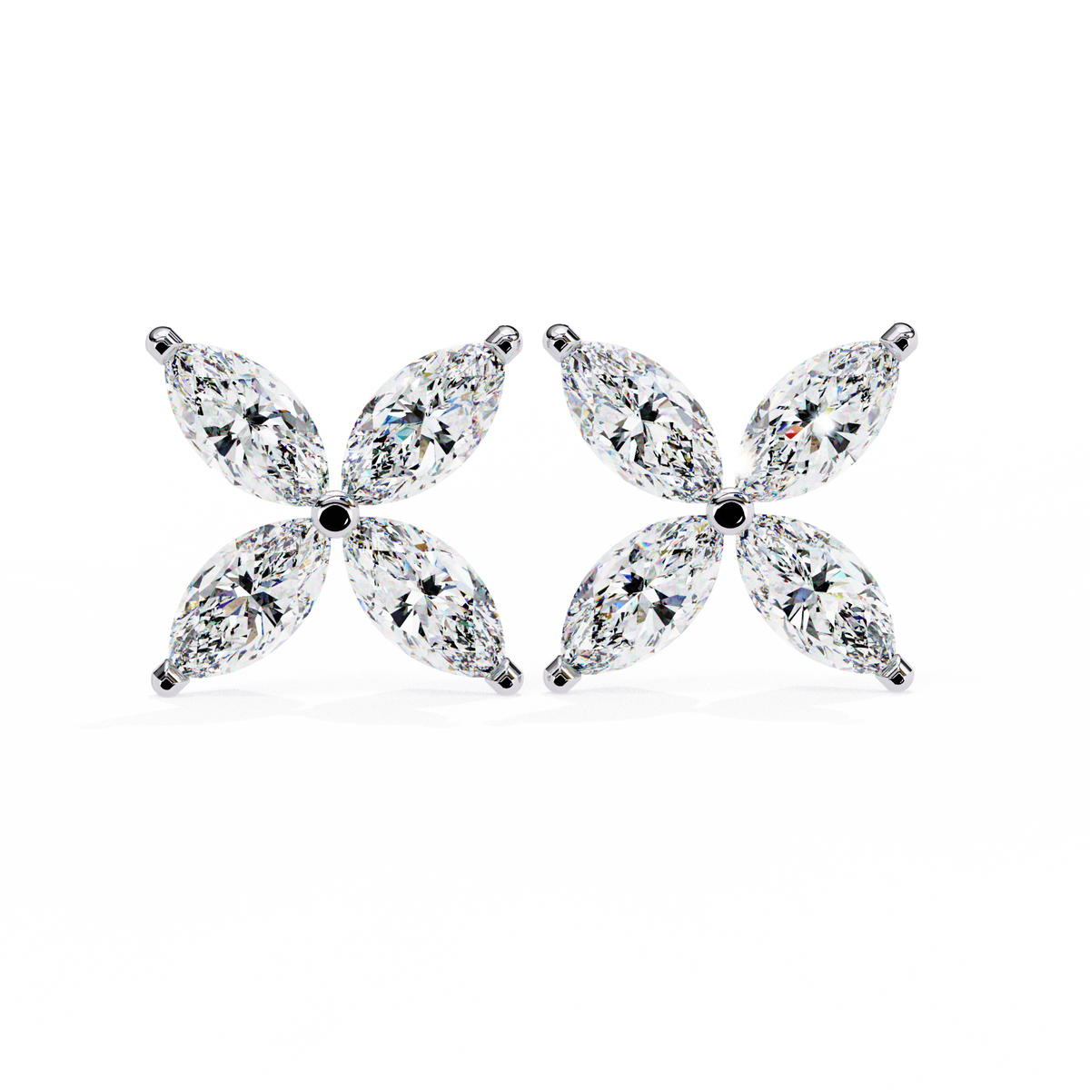Marquise Cut Diamond Cluster Flower Earrings