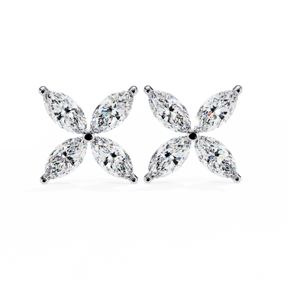 Marquise Cut Diamond Cluster Flower Earrings