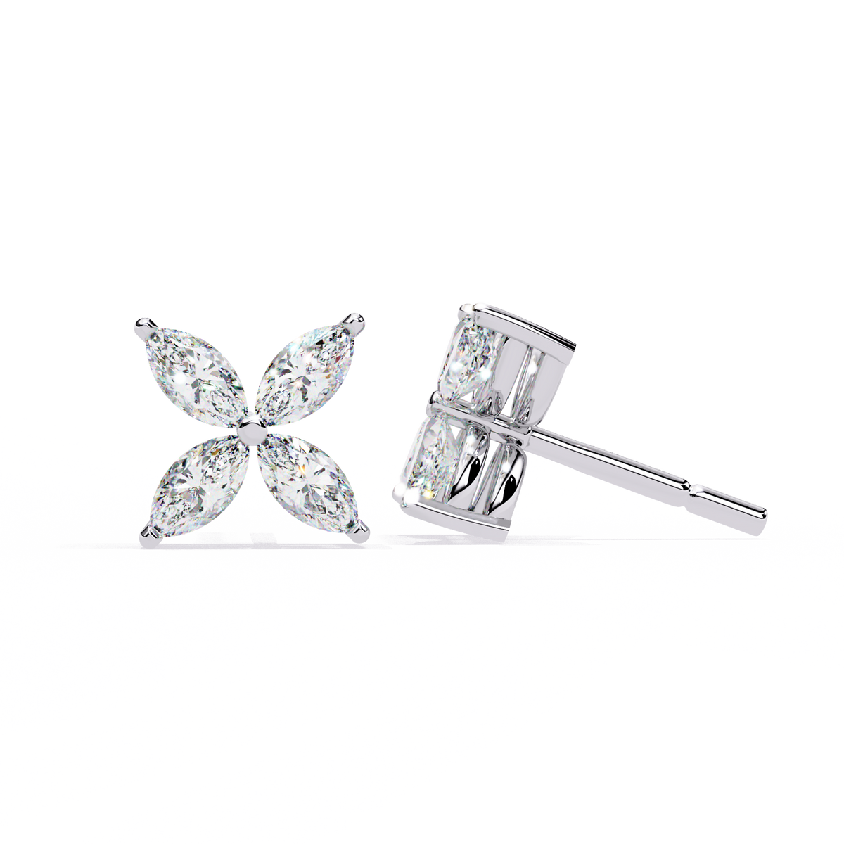 Marquise Cut Diamond Cluster Flower Earrings