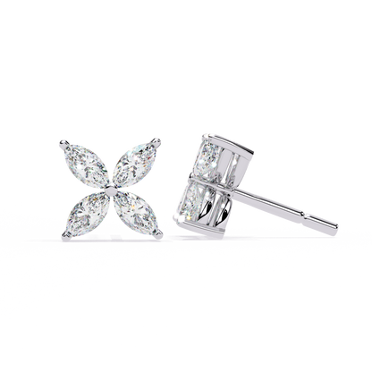 Marquise Cut Diamond Cluster Flower Earrings