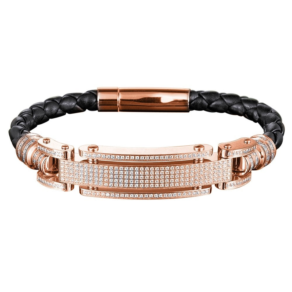 Men's Rose Gold & Diamond Pave Braided Leather Bracelet