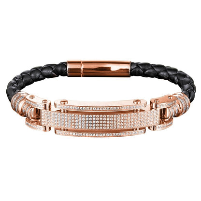 Men's Rose Gold & Diamond Pave Braided Leather Bracelet