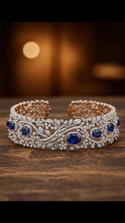 Sapphire and Diamond Filigree Cuff Bracelet