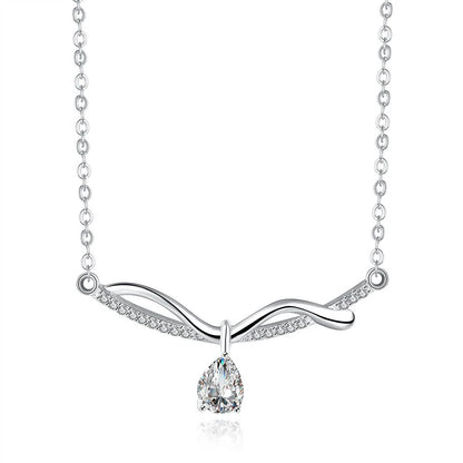Elegant Pear-Cut Drop Curved Bar Necklace