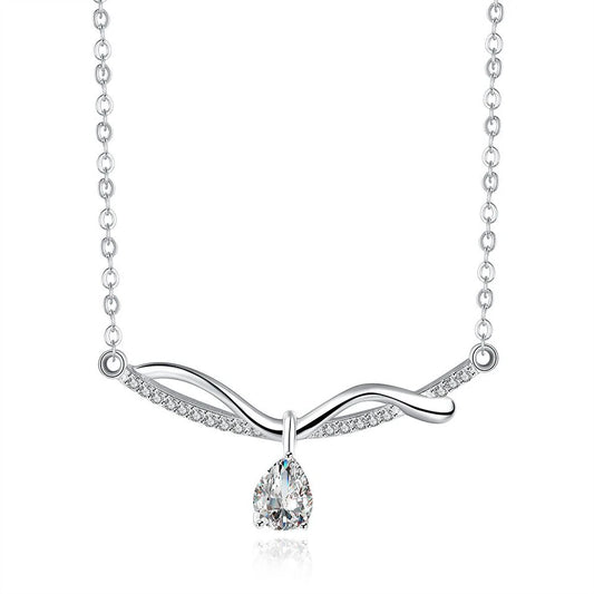 Elegant Pear-Cut Drop Curved Bar Necklace