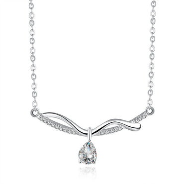 Elegant Pear-Cut Drop Curved Bar Necklace