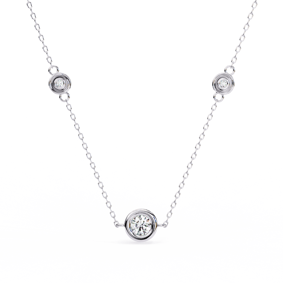 Three-Stone Bezel Diamond Station Necklace