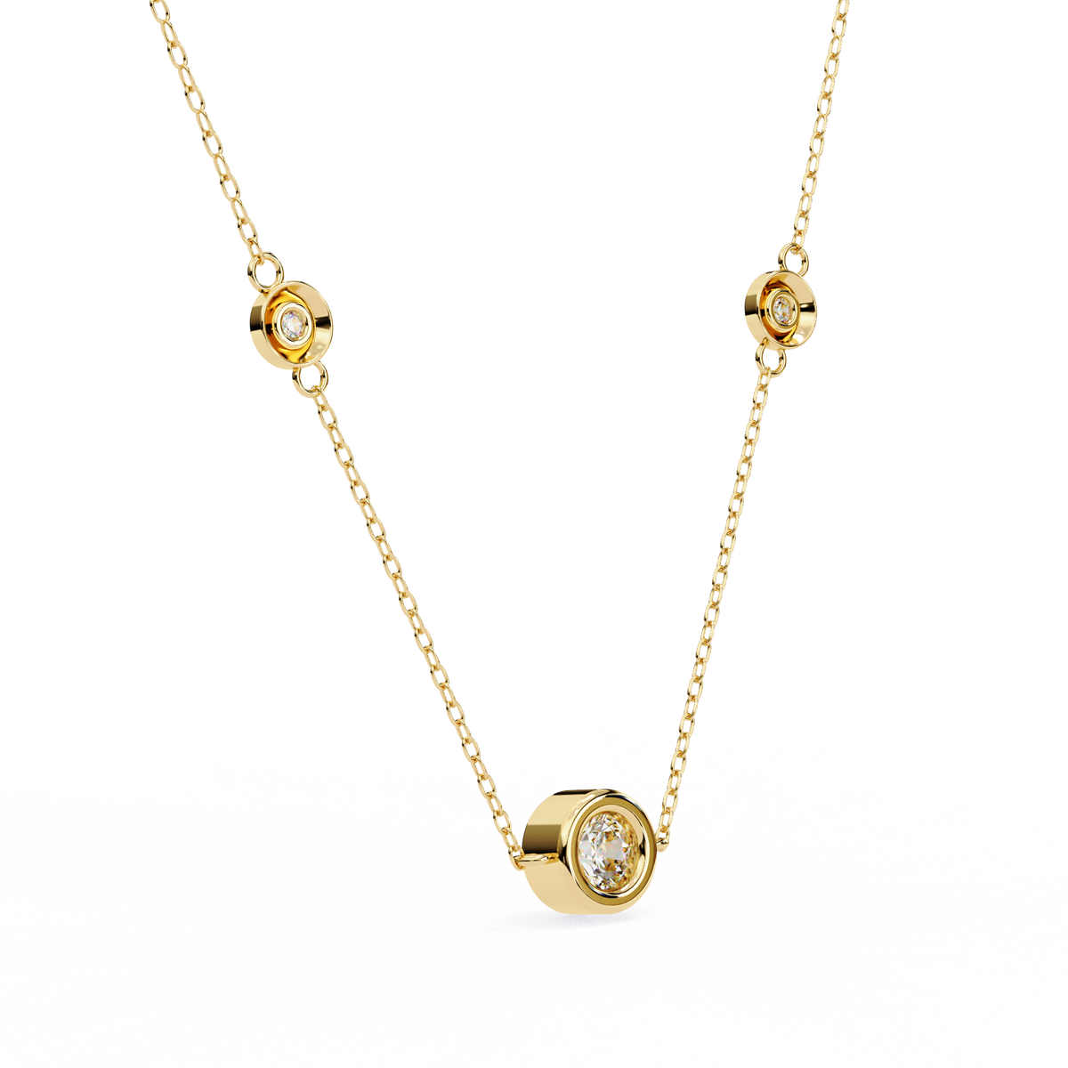Three-Stone Bezel Diamond Station Necklace