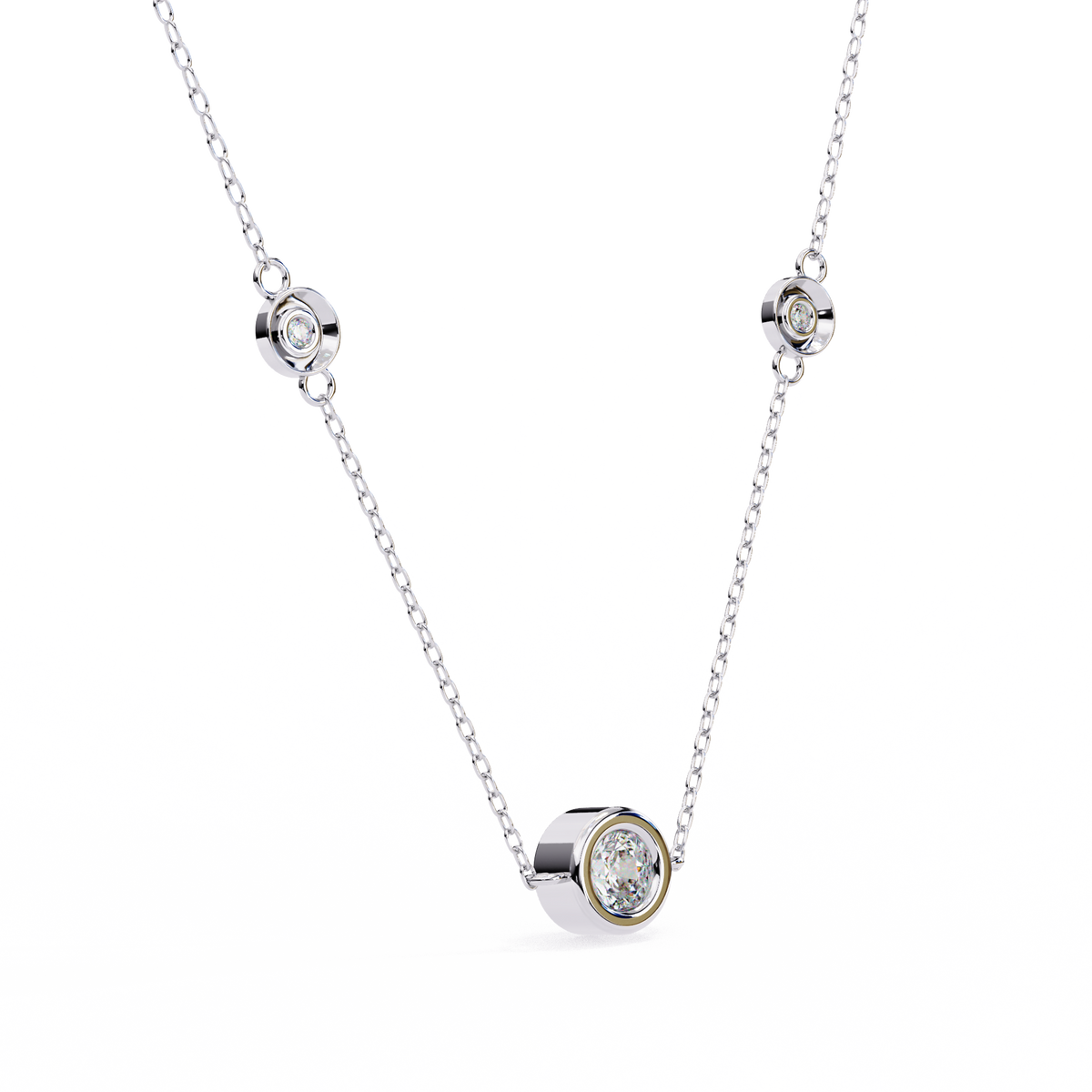 Three-Stone Bezel Diamond Station Necklace