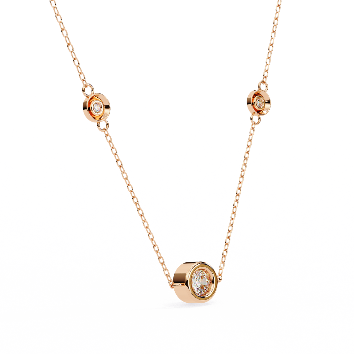 Three-Stone Bezel Diamond Station Necklace