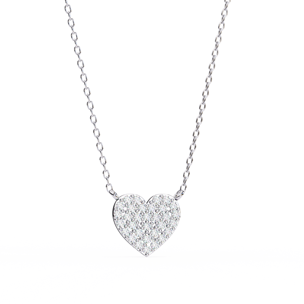 Sterling Silver Pavé Diamond Heart Pendant Necklace