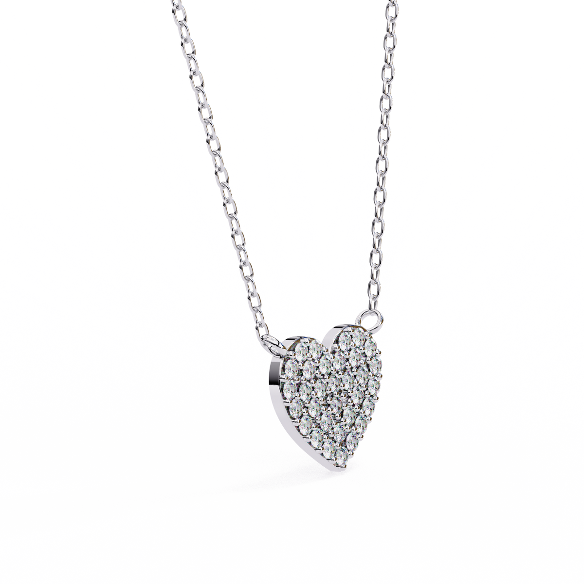 Sterling Silver Pavé Diamond Heart Pendant Necklace