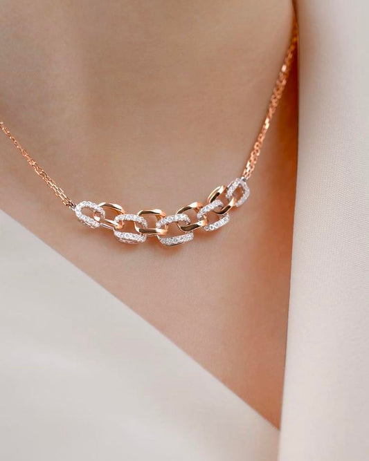 Diamond-Paved Interlocking Chain Link Necklace