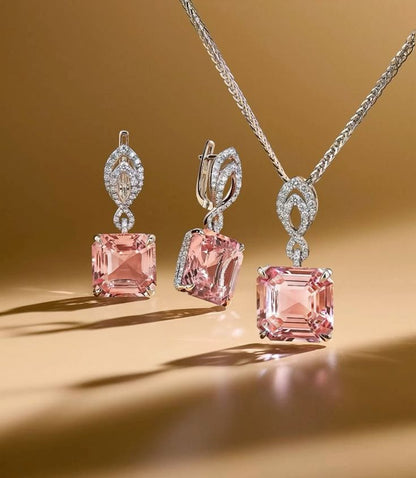 Asscher-Cut Pink Gemstone Pendant Necklace