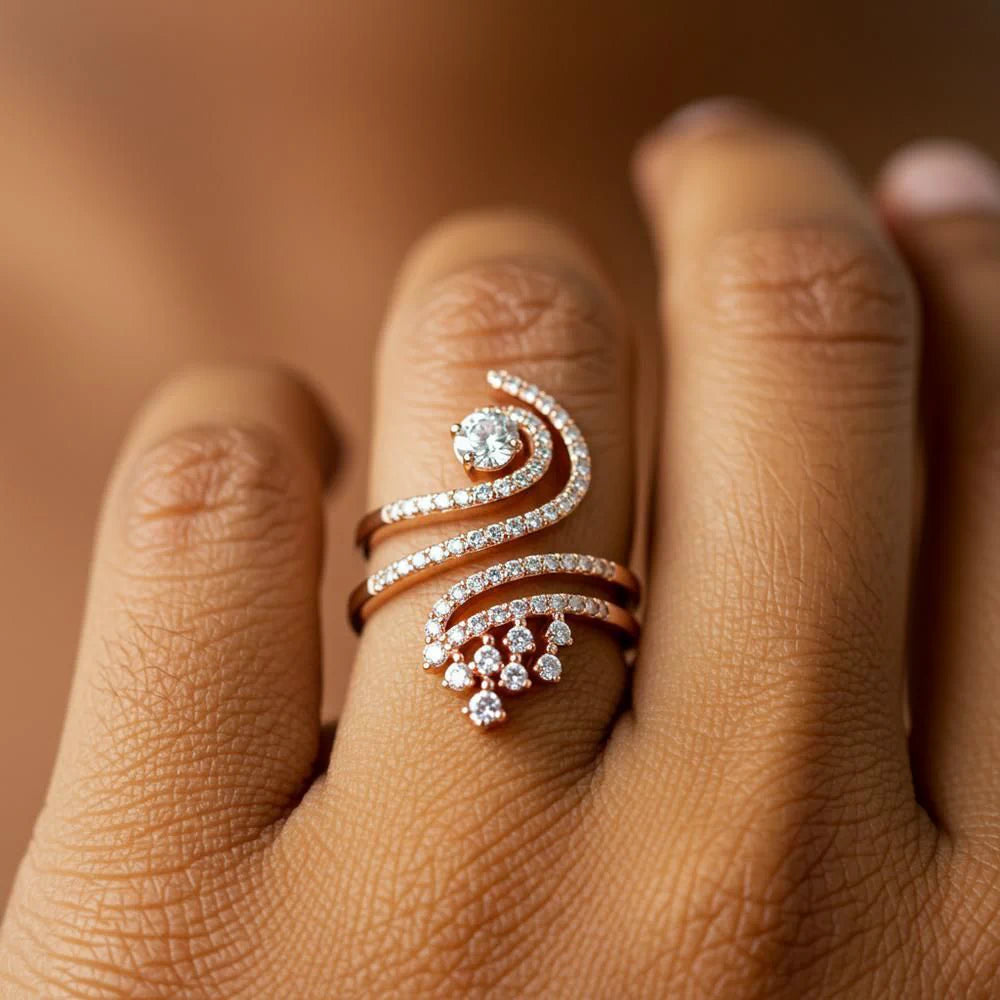 Elegant Rose Gold Swirl Diamond Ring