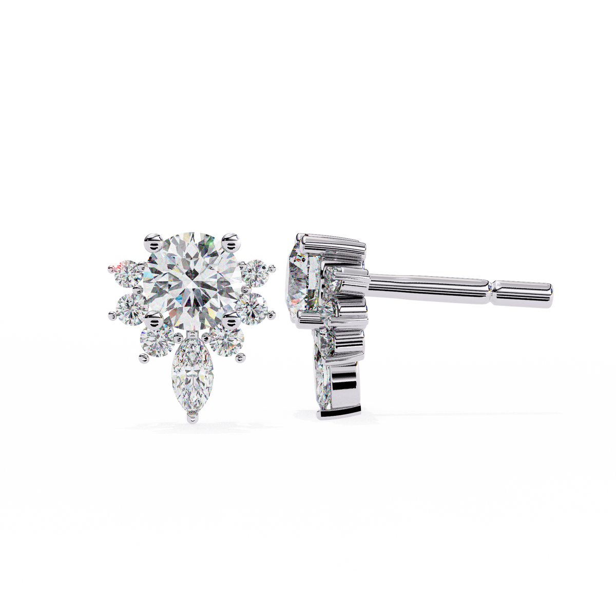 Floral Diamond Cluster Stud Earrings