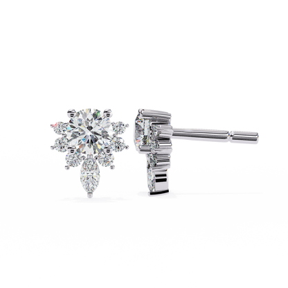 Floral Diamond Cluster Stud Earrings