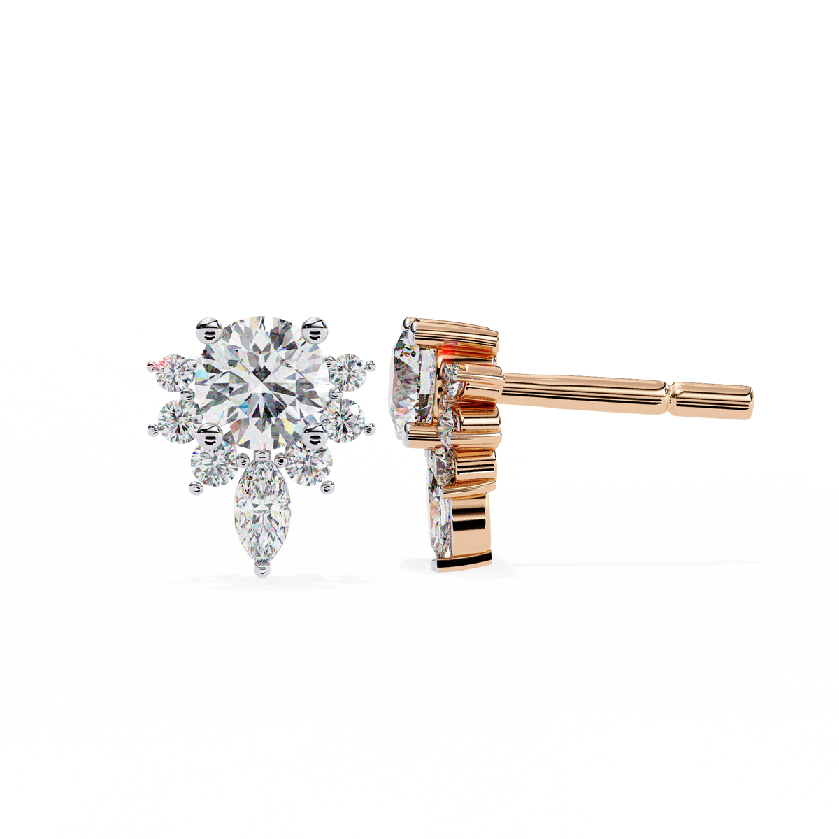 Floral Diamond Cluster Stud Earrings