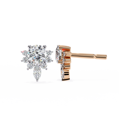 Floral Diamond Cluster Stud Earrings