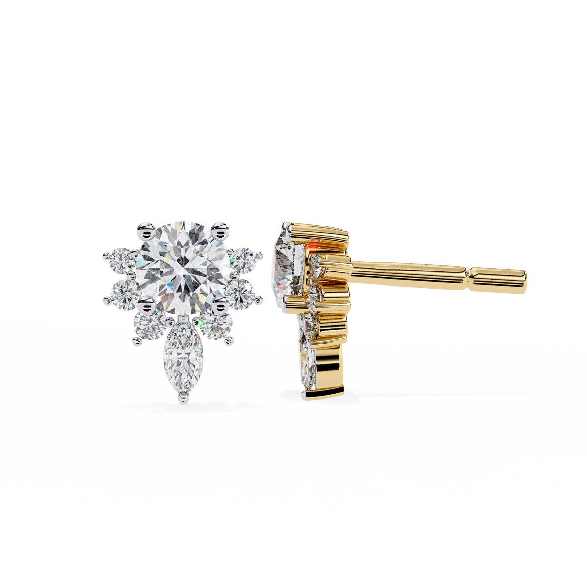 Floral Diamond Cluster Stud Earrings
