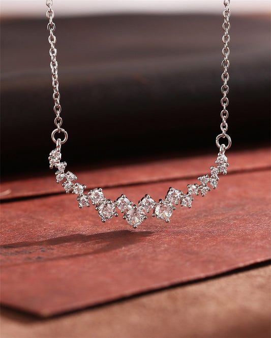 Elegant Curved Diamond Cluster Necklace