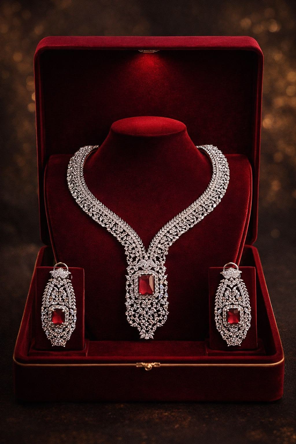 ✨ Exquisite Regal Ruby & Diamond Bridal Jewelry Set ✨