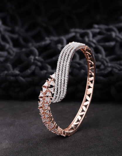 Elegant Rose Gold Crossover Cubic Zirconia Bangle Bracelet