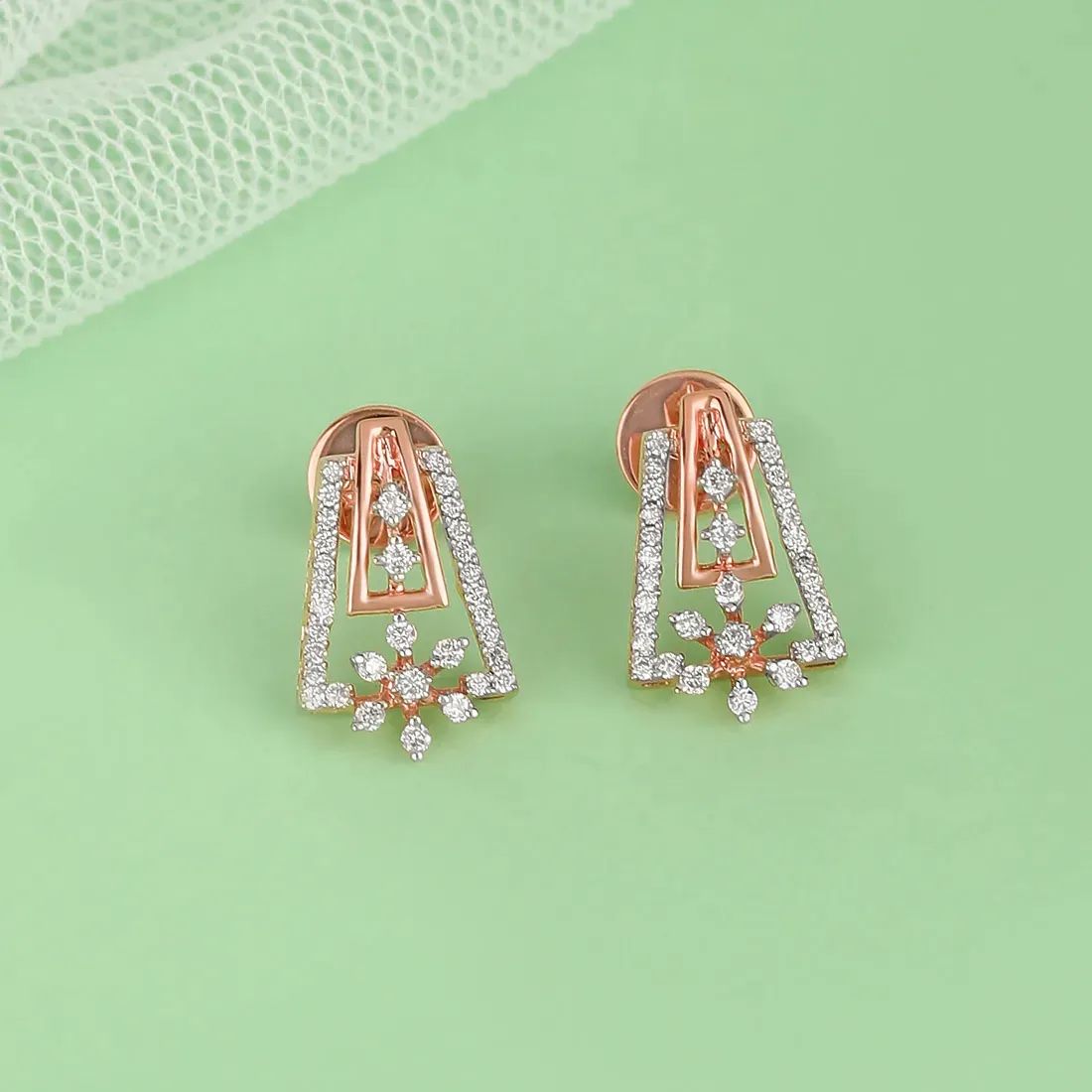 Contemporary Geometric Floral Diamond Stud Earrings