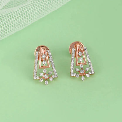Contemporary Geometric Floral Diamond Stud Earrings