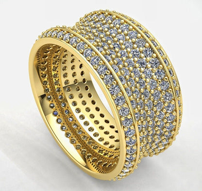 Exquisite Gold Wide-Band Pavé Diamond Eternity Ring