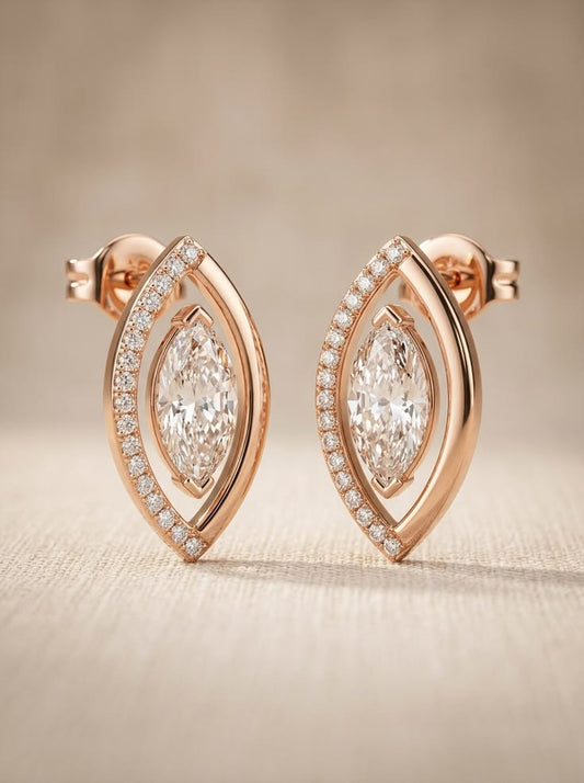 Marquise Diamond Halo Stud Earrings