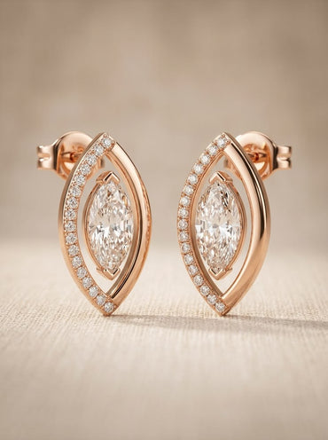 Marquise Diamond Halo Stud Earrings
