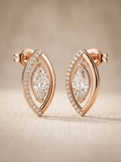 Marquise Diamond Halo Stud Earrings