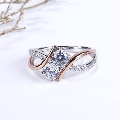 Elegant Two-Tone "Toi et Moi" Bypass Ring