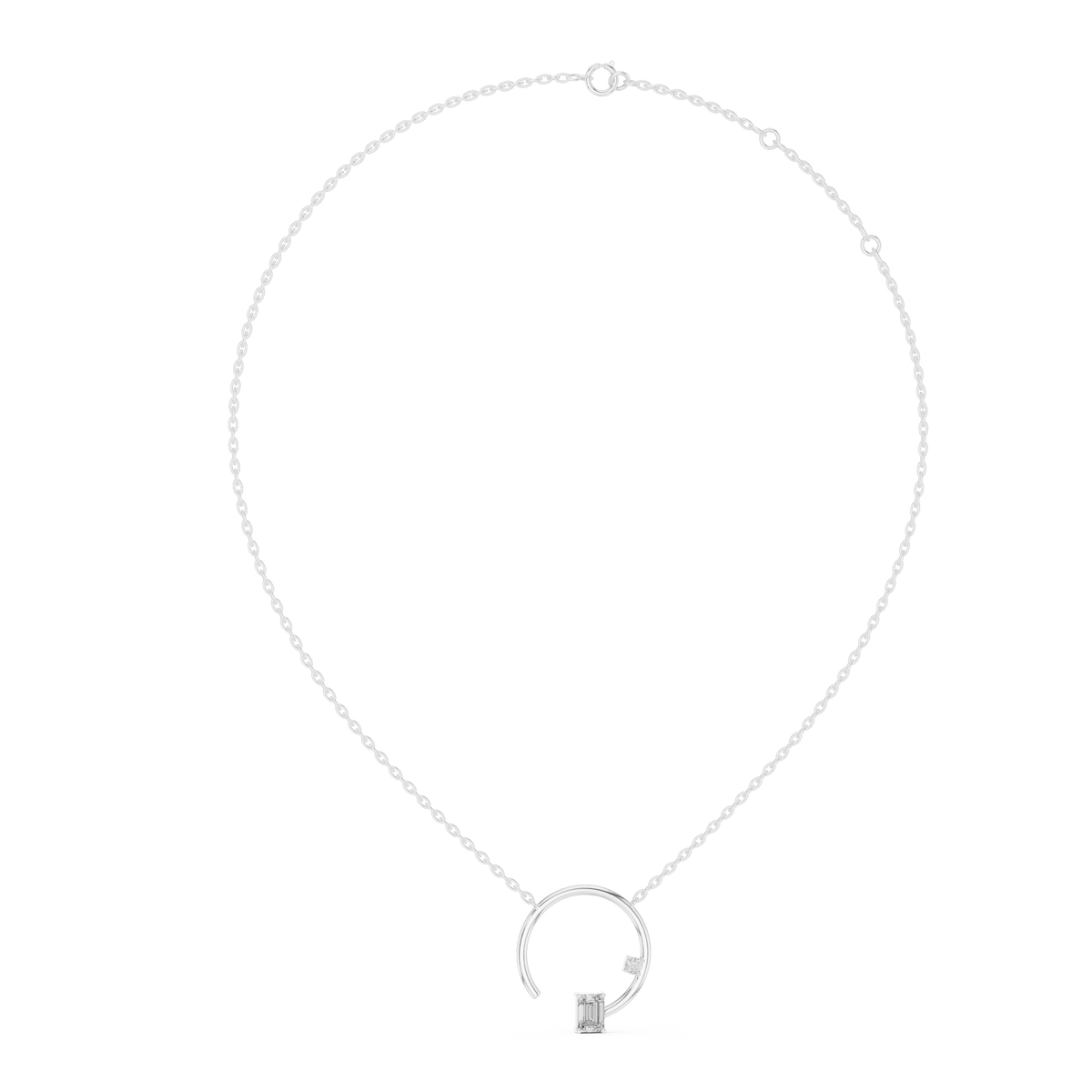 Modern Elegance Open Circle Emerald-Cut Diamond Pendant