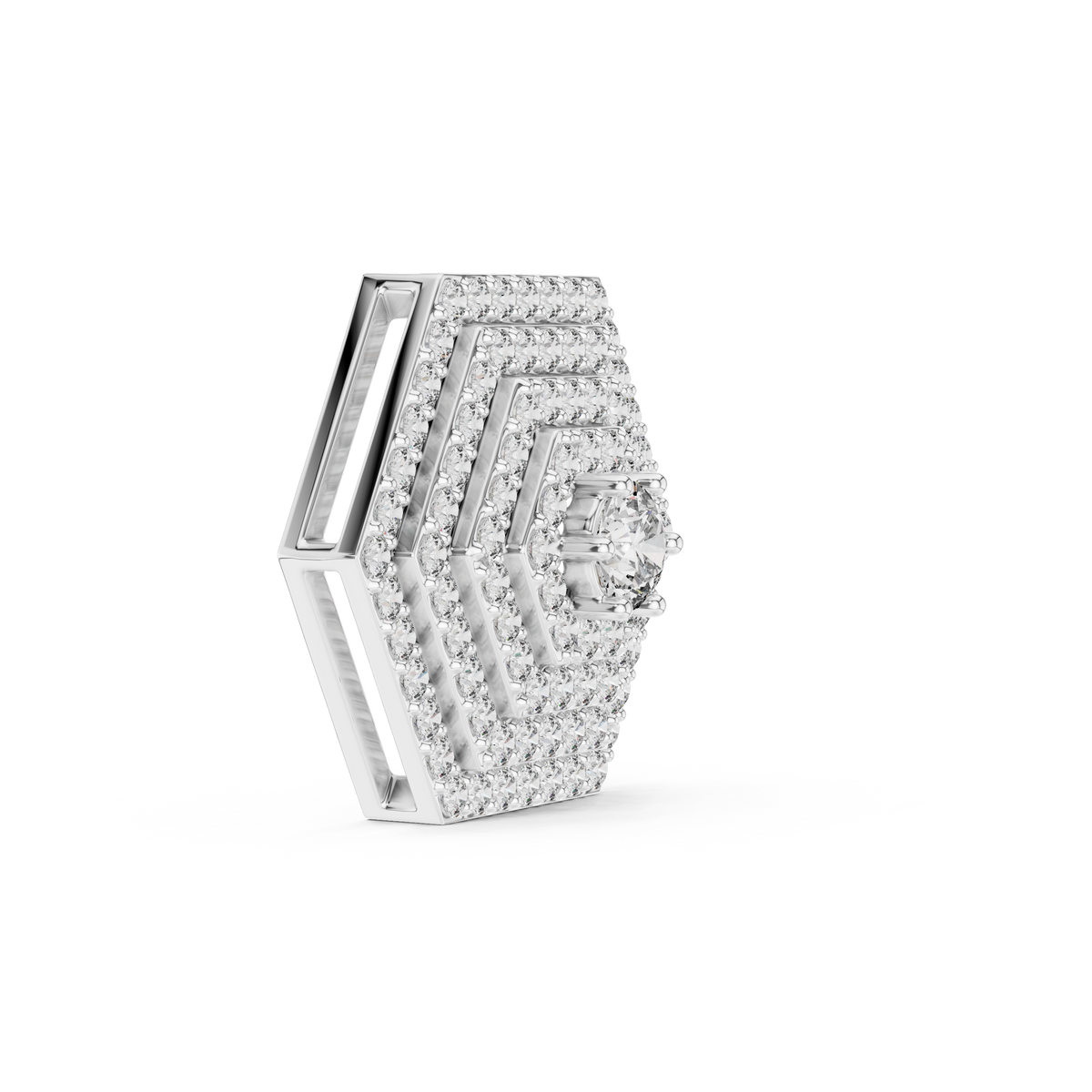Hexagonal Pavé Diamond Pendant Necklace
